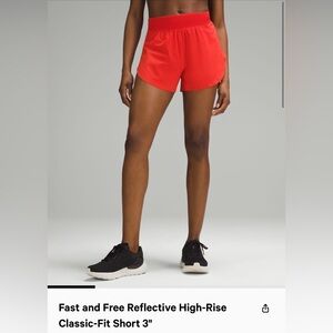 NWOT Lululemon Fast & Free Reflective High-Rise Shorts 3”, Dark Red, 6